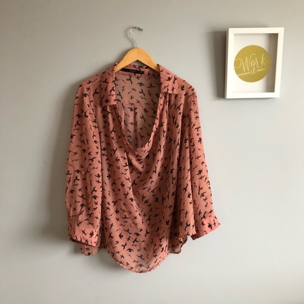Modcloth Fun2Fun Sheer Bird Button-up Blouse